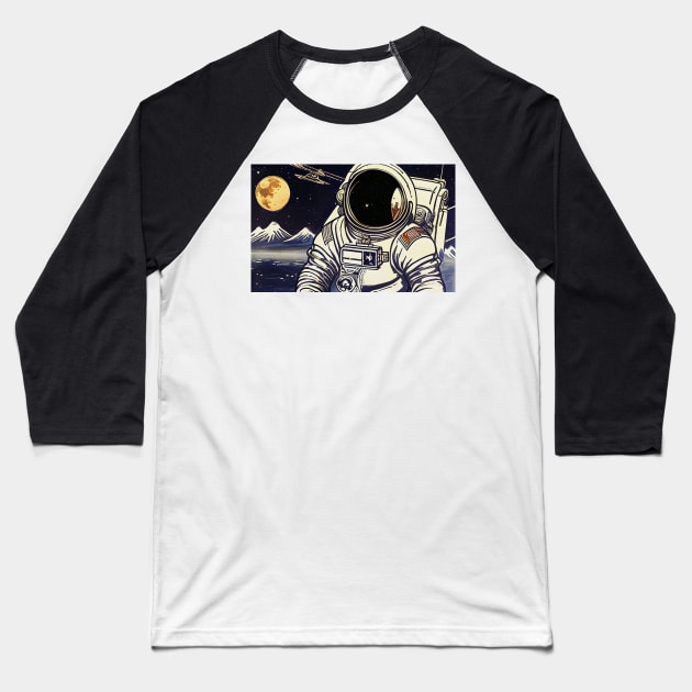 Astronaut ukiyo-e Baseball T-Shirt by cloudart2868